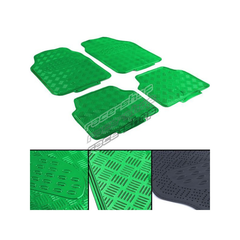 Tappetini in gomma auto universale in alluminio ottica piastra scacchiera 4  pezzi cromo verde